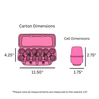12-Egg Hot Pink Flat Top Cartons Dimensions