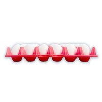 front view of a red plastic, reusable egg tray, 11.25" x 11.00"