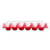 front view of a red plastic, reusable egg tray, 11.25" x 11.00"