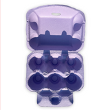 open empty view of 6-egg purple carton