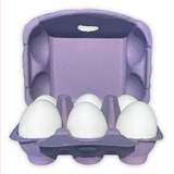 open view, purple egg carton, pulp, holds 6 eggs, wholesale, bulk pricing