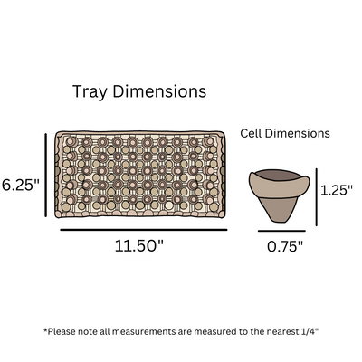 Egg Tray Filler Flat digital rendering of 50 cell quail egg tray dimensions