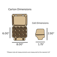 Digital drawing of a vintage egg carton with dimensions