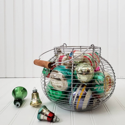 Vintage Style Wire Egg Basket with ornaments