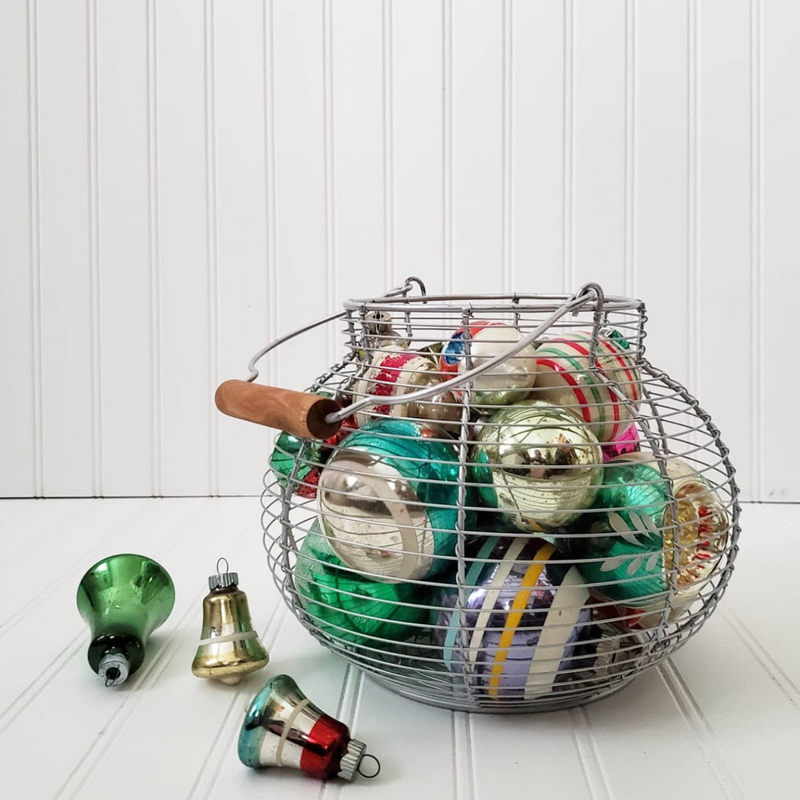 Vintage Style Wire Egg Basket with ornaments
