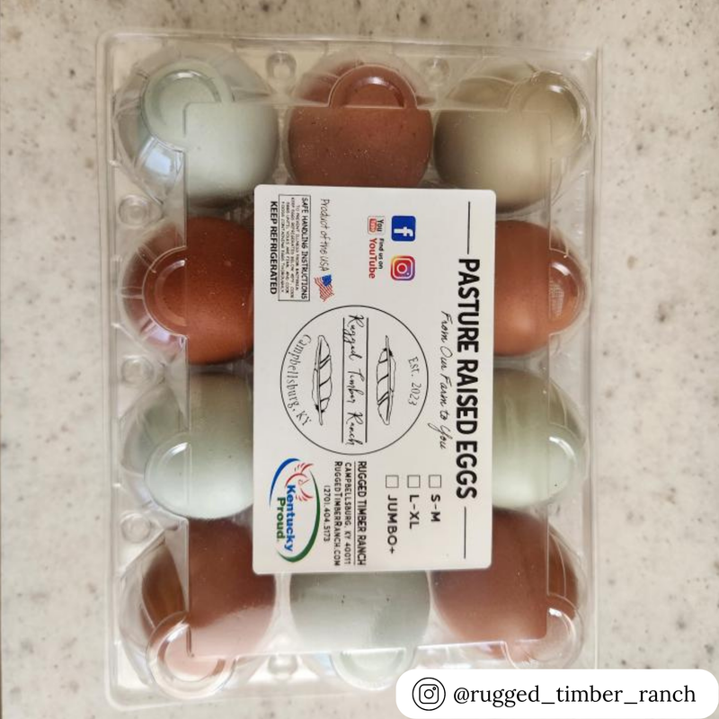 Clear plastic 3x4 vintage egg carton with a custom label