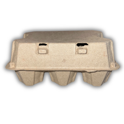 Pulp 6-egg carton for duck eggs, front view, natural color