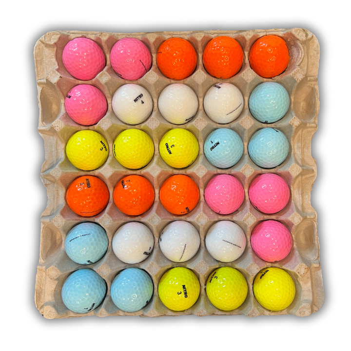 Egg Tray Filler Flat 30-Cell filled with golf balls 