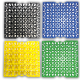 Multipack, 4-pack black, blue, yellow, green, plastic stackable washable reusable egg trays, 30 cell, 5x6