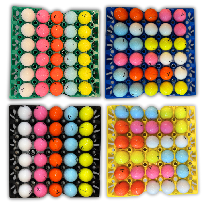 Egg Tray Filler Flat 30-Cell Washable Multi-Pack filled with golfballs