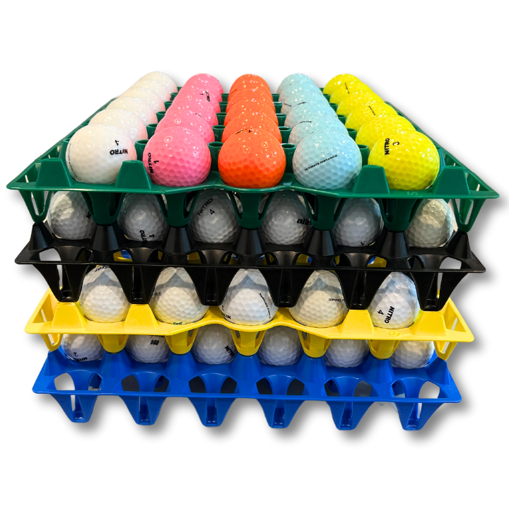 Egg Tray Filler Flat 30-Cell Washable Multi-Pack stacked with golfballs