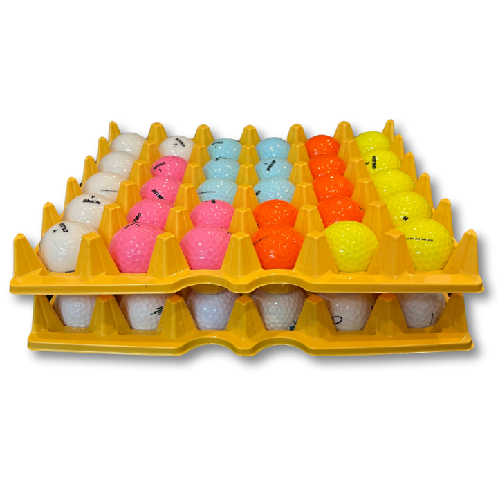Egg Tray Filler Flat 30-Cell - Yellow filled with golf balls stacked