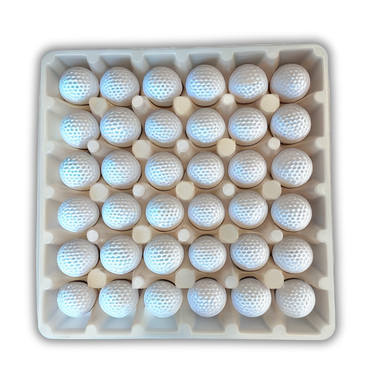 Egg Tray Filler Flat 36-Egg White filled with golf balls 