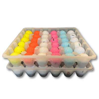 Egg Tray Filler Flat 36-Egg White filled with golf balls  stacked