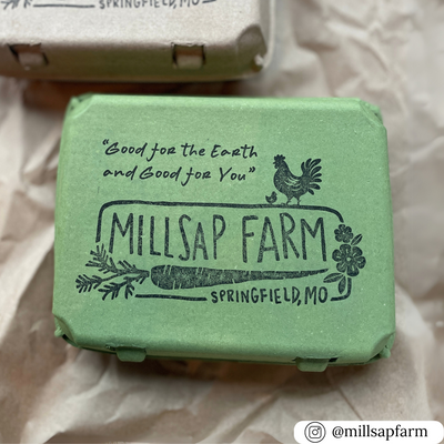 Army green colored vintage 3x4 12-cell egg carton with custom printing