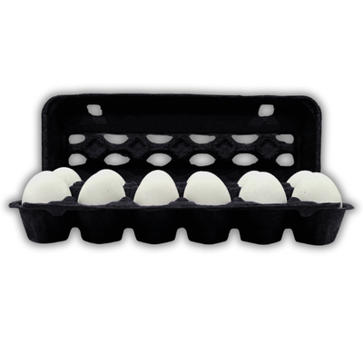 Black colored egg carton made of pulp, wholesale pricing and quantities