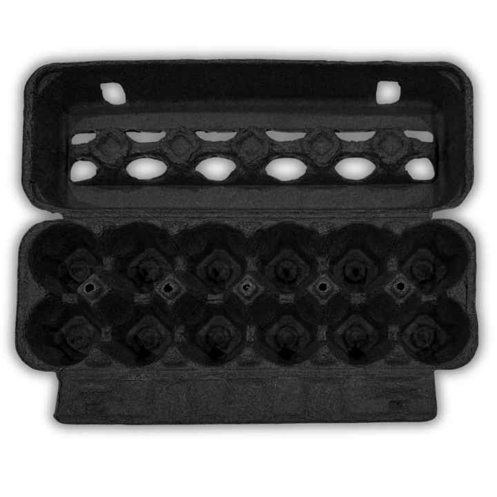 Black pulp egg carton with viewing holes, packaging solutions at wholesale prices