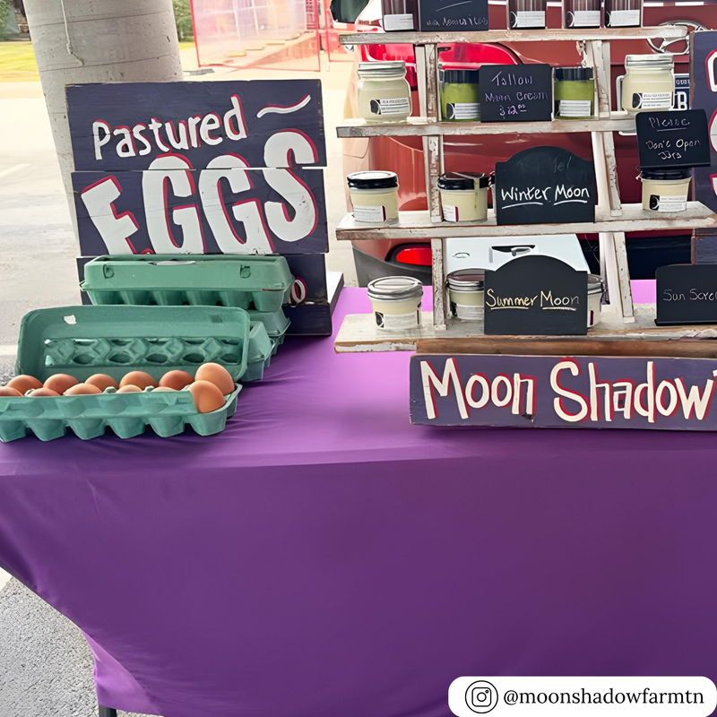 Unprinted teal 12-cell egg cartons at a farmers market