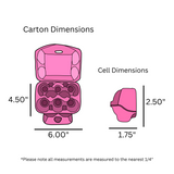 digital rendering of the 6 egg hot pink carton dimensions