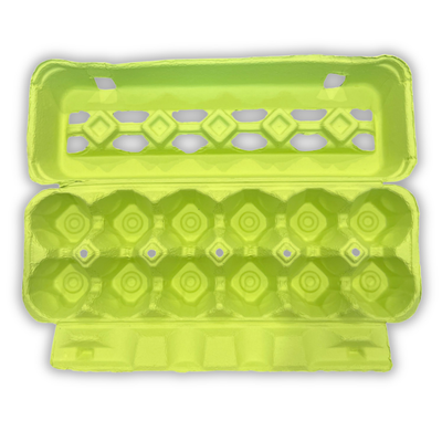 Open view of a pulp lime green 12-cell egg carton, bulk picing