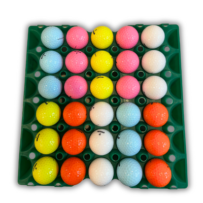 Egg Tray Filler Flat 30-Cell Stackable Green filled with golf balls