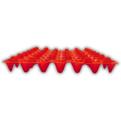 Red plastic stackable, reusable egg tray filler flat