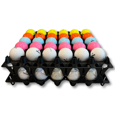 Egg Tray Filler Flat 30-Cell Washable Black filled with golf balls stacked