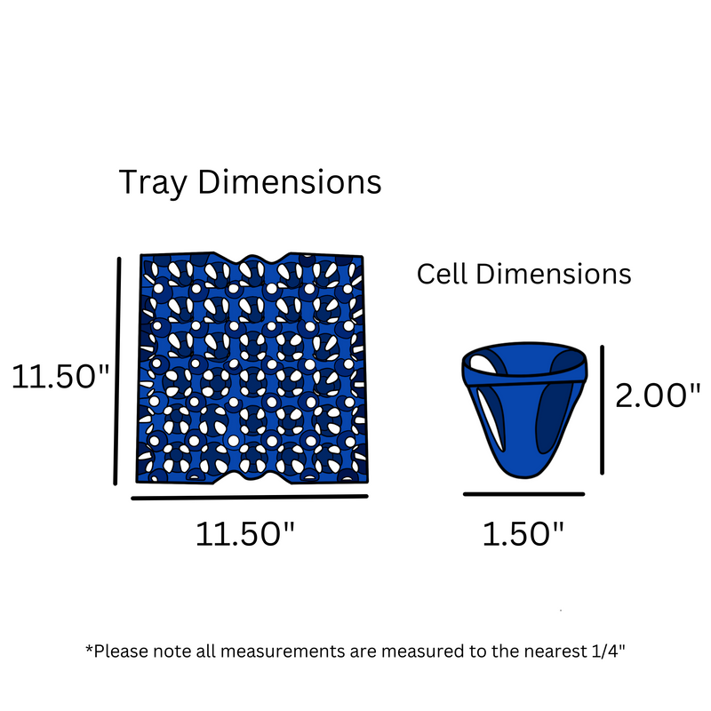 Egg Tray Filler Flat digital rendering, blue plastic 30 cell egg tray dimensions