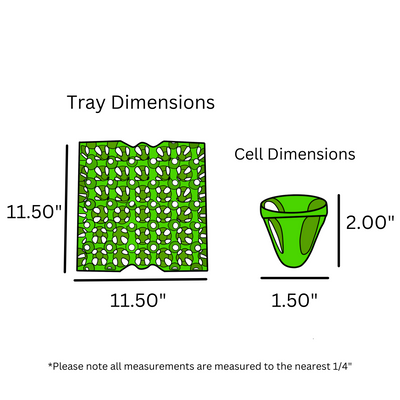 Egg Tray Filler Flat digital rendering of 30 cell washable green tray dimensions
