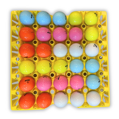 Egg Tray Filler Flat 30-Cell Washable Yellow filled with golf balls