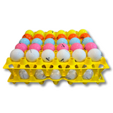 30-Cell Washable Yellow filled with golf balls stacked