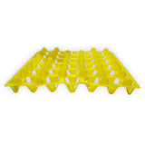 side view of a yellow plastic 30 cell egg tray