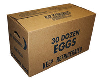 12" x 24" x 13.5" printed carboard box, holds 30 dozen eggs