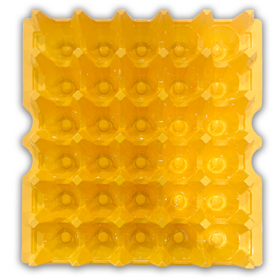 Egg Tray Filler Flat yellow top view of yellow plastic 30 cell egg tray