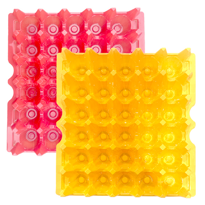 Egg Tray Filler Flat 30 cell red and yellow plastic washable egg trays, reusable, multipack