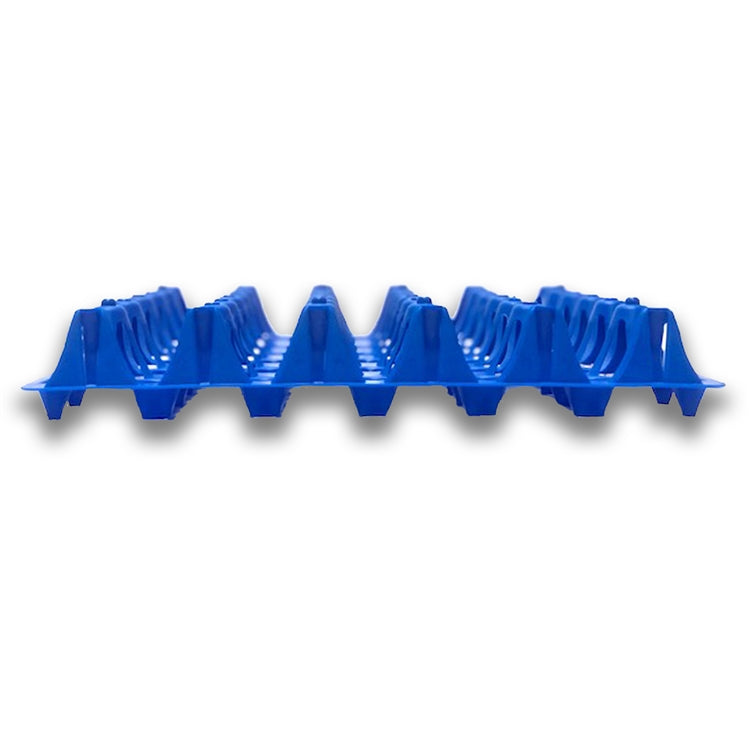 Egg Tray Filler Flat side view of blue plastic egg tray, stackable, washable