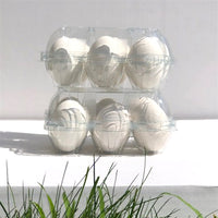 lifestyle image - white background with grass, Plastic 6-Egg Unlabeled Egg Carton 
