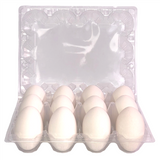 open view, 12 egg clear plastic carton, unlabeled, 3x4 cells, for eggs