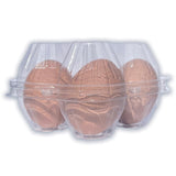 Closed view, clear plastic, unlabeled heart egg carton 
