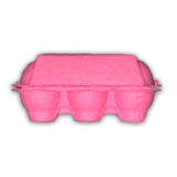 back view of hot pink pulp carton, can hold 6 eggs