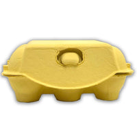 front view, yellow egg carton, holds 6 eggs, pulp, unprinted, blank wholesale