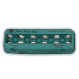 Teal open stock, printed egg carton, with viewing holes, 12-egg