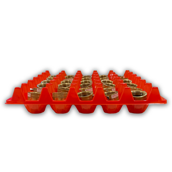 Red plastic, washable egg tray, machine parts, stackable, 11.25" x 11.00", 30 cell 